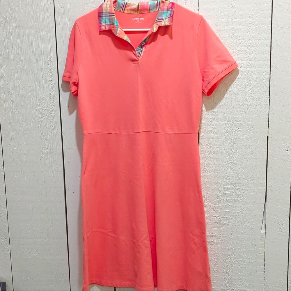 Lands' End Women’s Pink Solid Shirt Dress Collared Button Short Sleeve M
